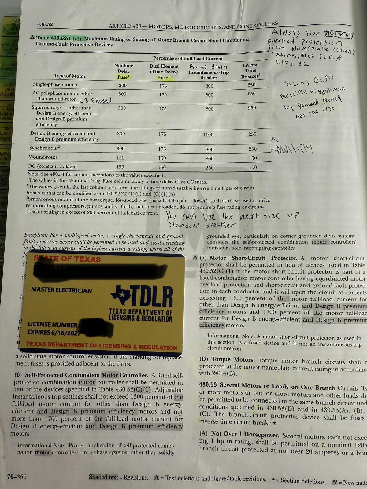 Texas Special 2023 NEC Codebook - Tabbed, Highlighted, and with Notes Written by a Texas Master Electrician