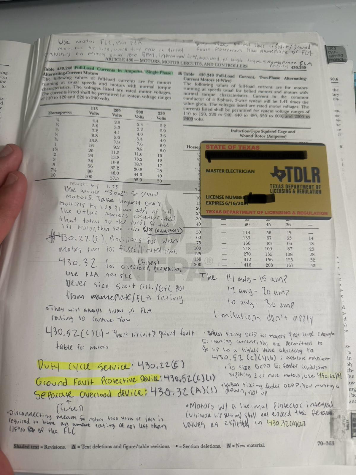 Texas Special 2023 NEC Codebook - Tabbed, Highlighted, and with Notes Written by a Texas Master Electrician